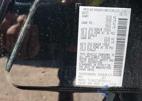 2024 Nissan Pathfinder Rock Creek 4Wd z USA, uszkodzony, nr VIN 5N1DR3BD6RC306832